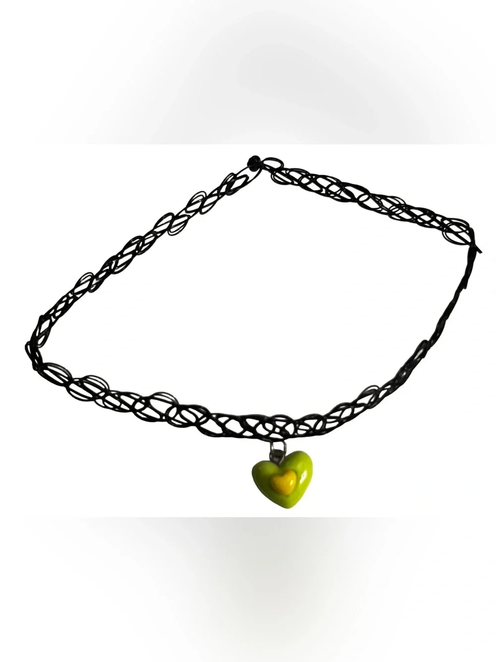 Green & Yellow Heart Charm Tattoo Choker Necklace